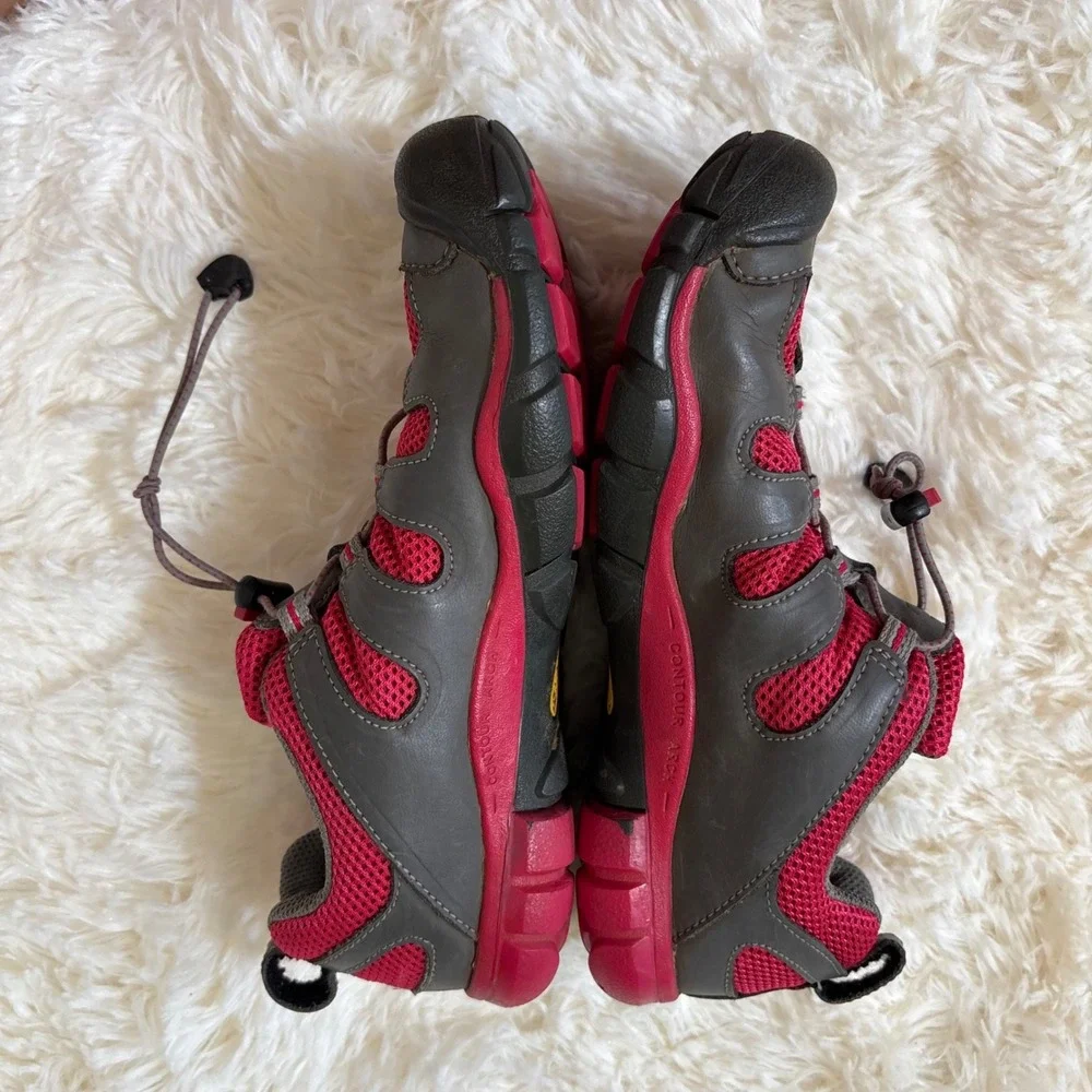 Keen Kids Pink Grey Leather Mesh Bungee Hiking Shoes Sneakers US 3 1008790